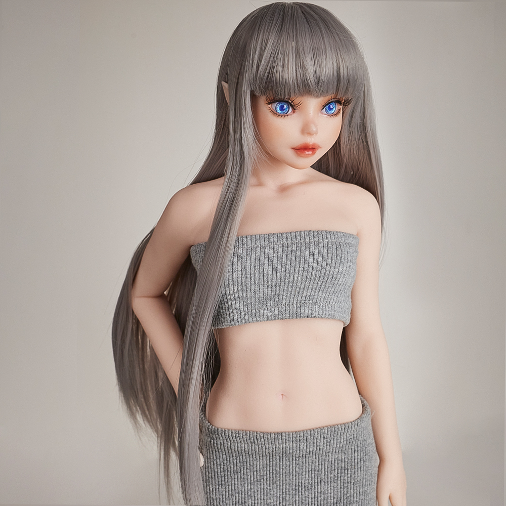 Silver gray long curly hair